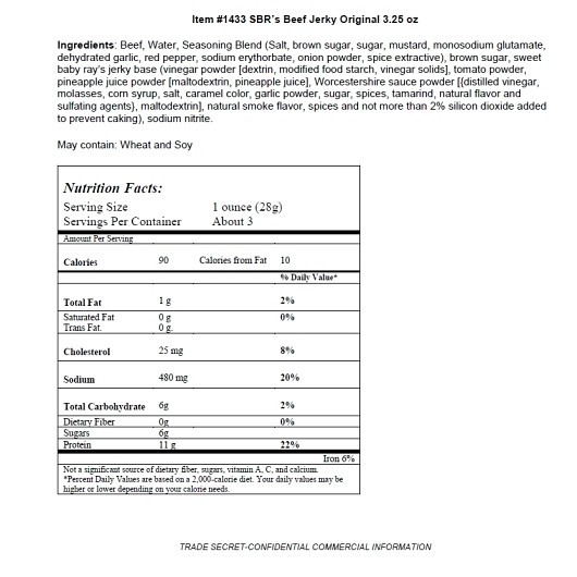 Bridgford Sweet Baby Ray s Original Beef Jerky, 3.25 Ounce, 12 Per Case