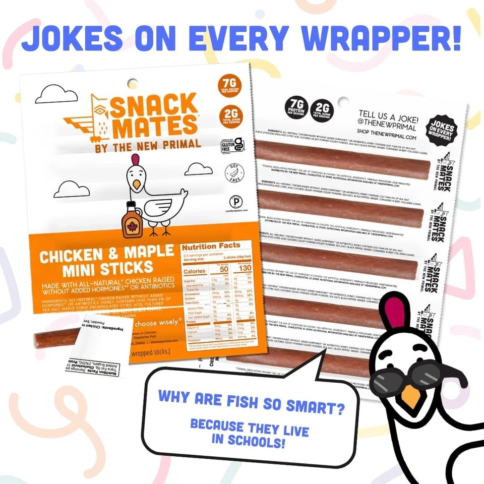 Primal Snack Mates Chicken & Maple Sticks 40 Pack Gluten-Free High Protein
