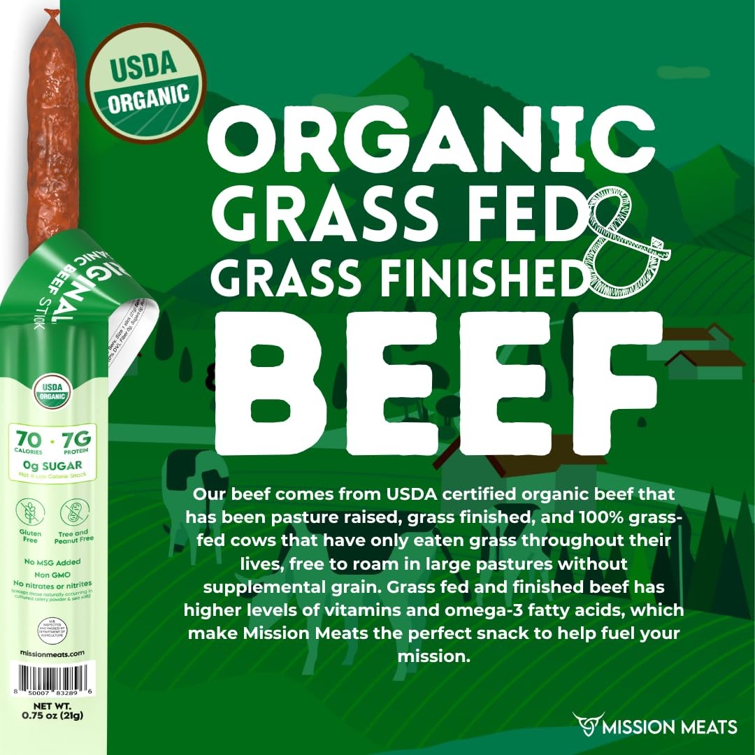Mission Meats Organic Beef Sticks – Grass Fed & PastureRaised, Zero Sugar, No…