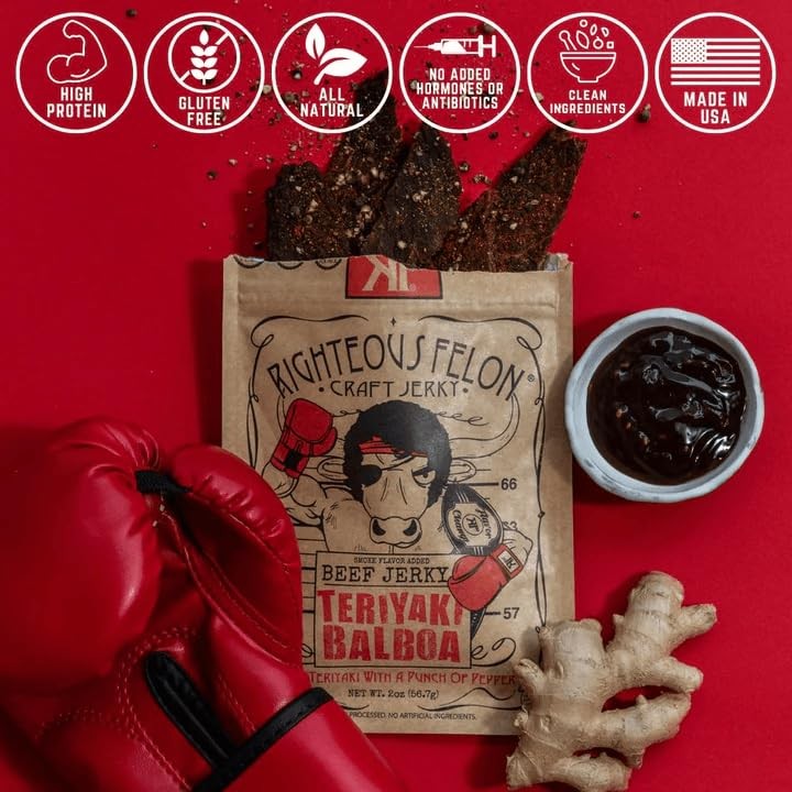 Righteous Felon Beef Jerky – Teriyaki Balboa Jerky – Gluten-Free Snacks – All…
