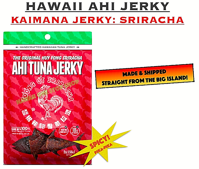 AHI TUNA FISH JERKY Kaimana Jerky Dried Fish SRIRACHA 2 oz BAG Made In Hawaii