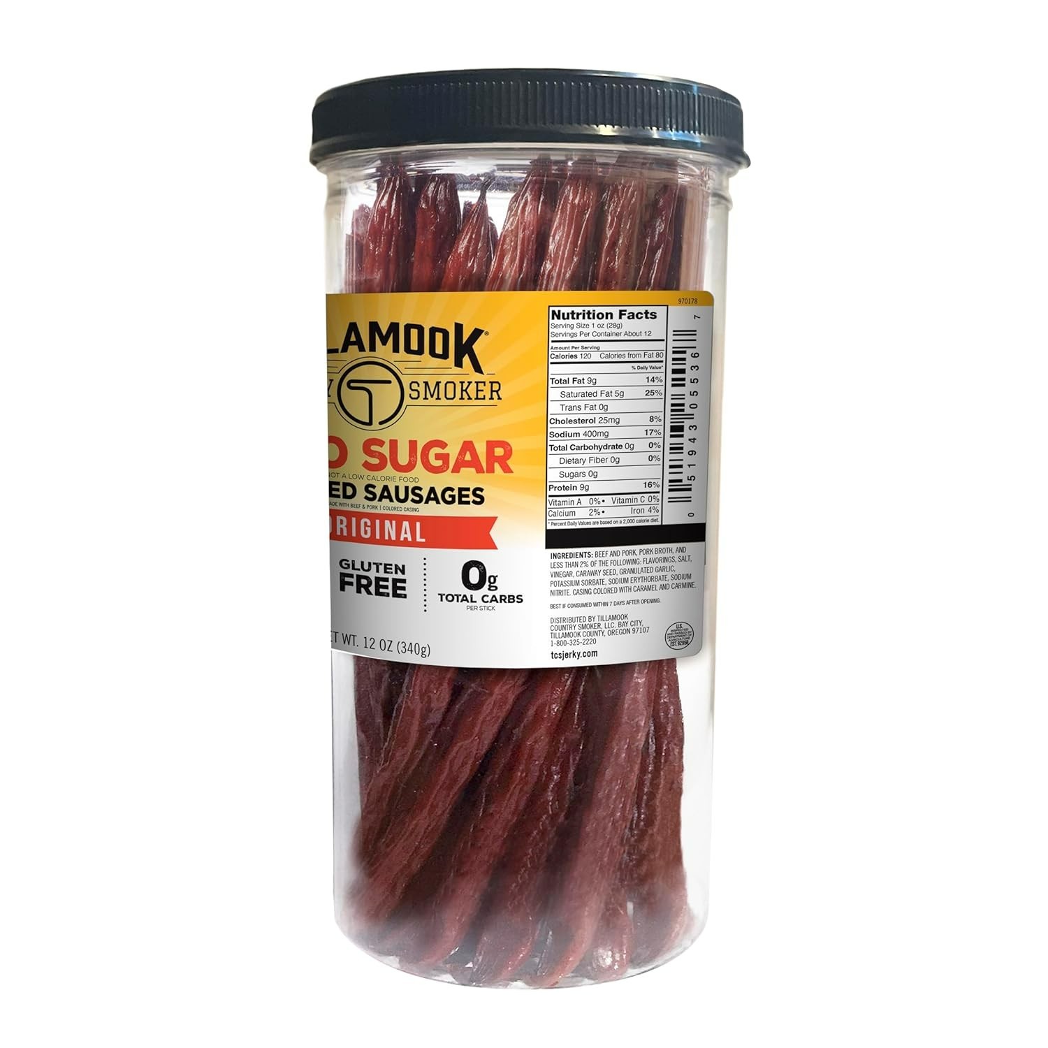 Keto Friendly Zero Sugar Smoked Sausages, , 12 Ounce Tall Jar, 17 Count