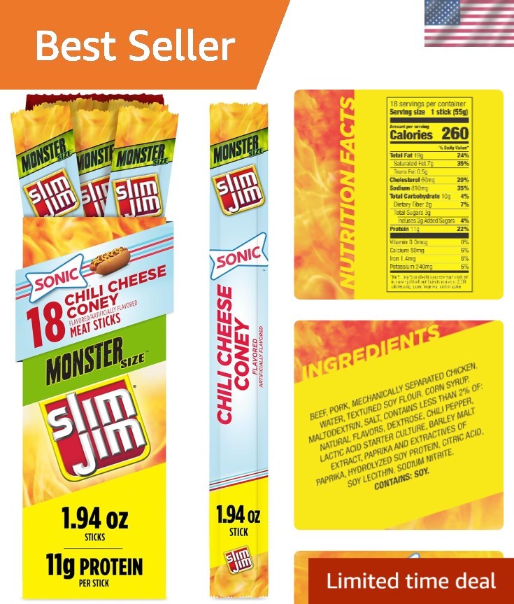 High Protein Monster Meat Sticks – Sonic Chili Cheese Coney Flavor, 1.94 oz Each