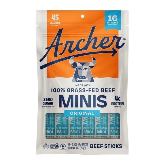Archer Original Beef Mini Jerky Sticks Zero Sugar 16 Count 2 Pack