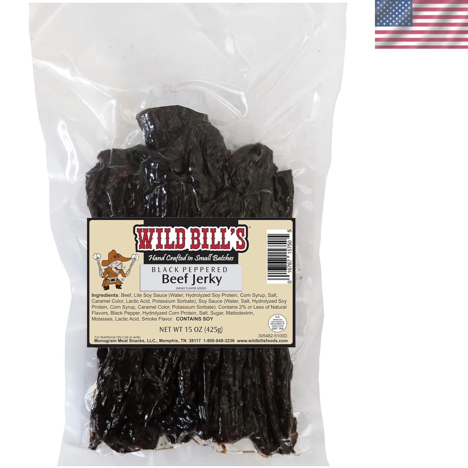 Wild Bills Black Peppered Beef Jerky Strips, 30-Count, 15-Ounce