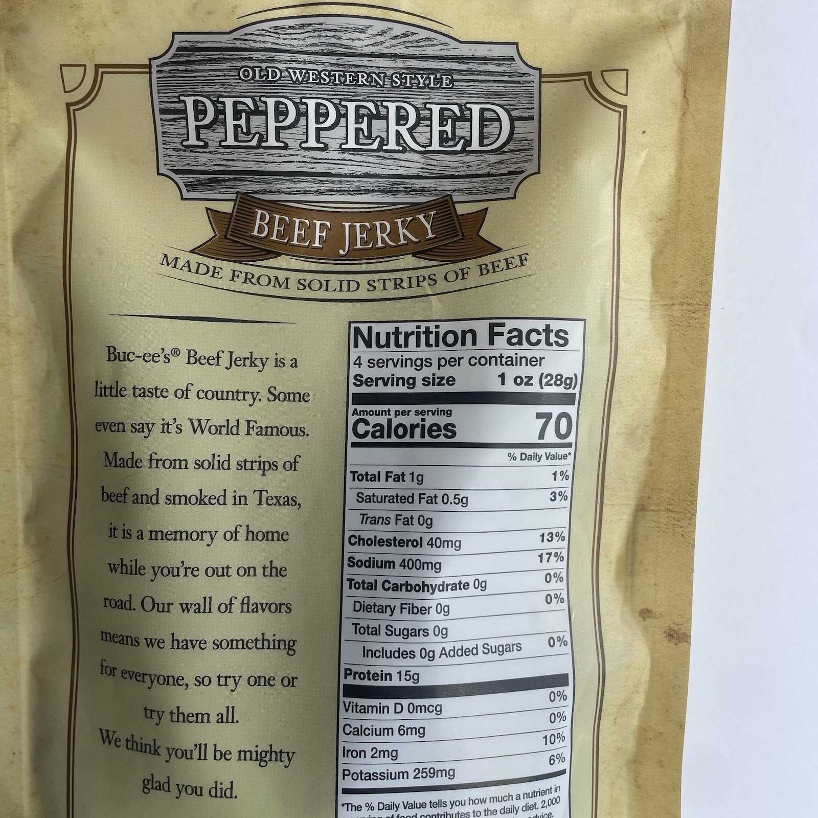 Buc-ee’s Old-Western Style Peppered Beef Jerky 4 oz – Made from Strips of Beef