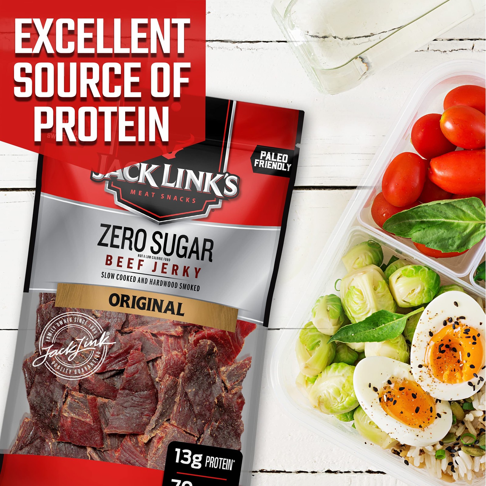Beef Jerky Zero Sugar Keto Paleo Protein Snacks 13g Protein 7.3 Oz Pack of 2