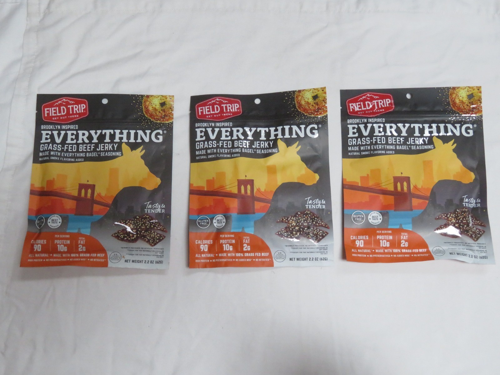 (3) Bags Field Trip Grass-Fed Beef Jerky 2.2 Oz Each Everything Bagel Seasoning