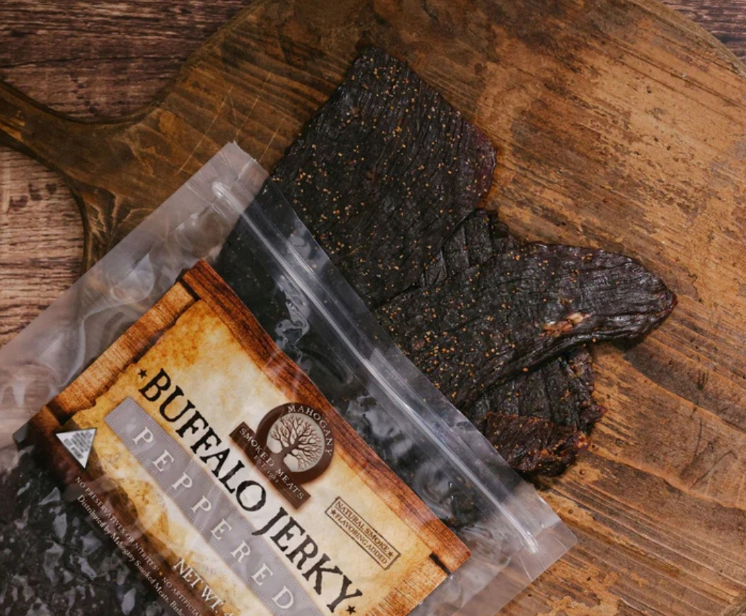 Mahogany Smoked Meats Peppered Buffalo Bison Jerky All Natural One 3 oz Bag