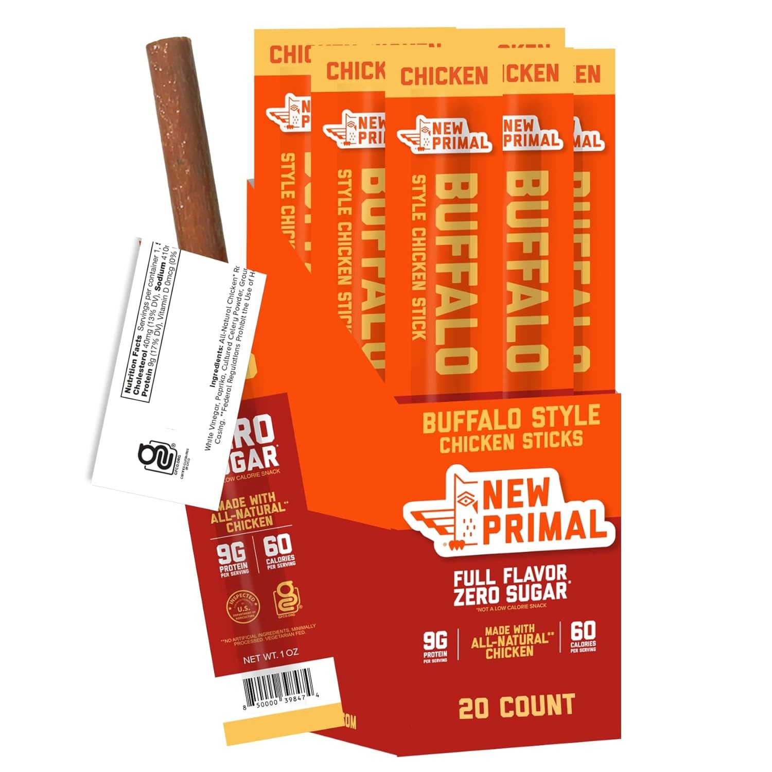 New Primal Buffalo Chicken Sticks, Keto, Gluten Free 1 Ounce (Pack of 20)