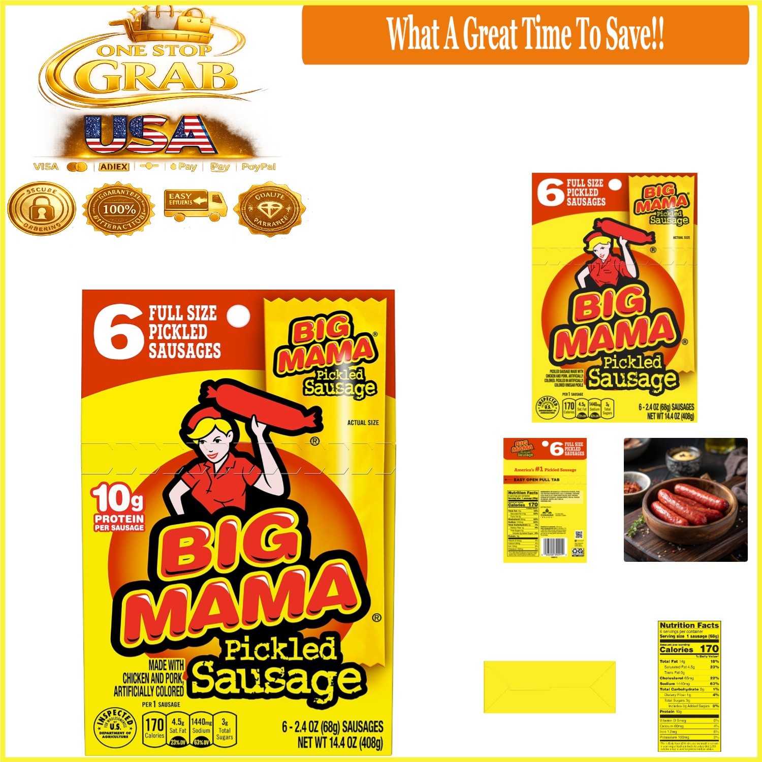 Big Mama Pickled Sausages 6 Pack 2.4 Oz Low Carb Snacks