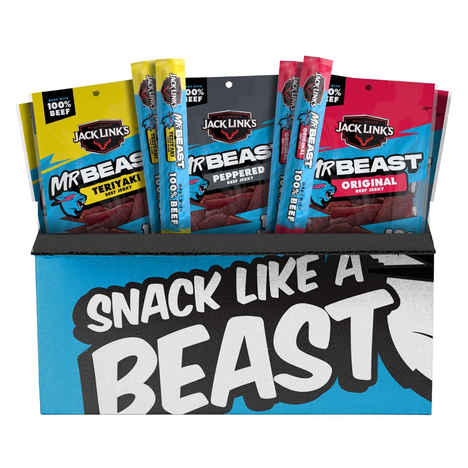 Jack Link’s x MrBeast Beef Jerky and Sticks Variety Pack Original, Peppered …