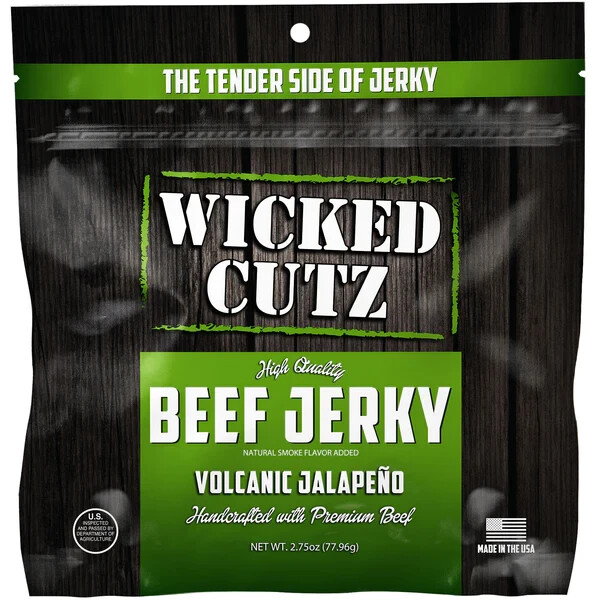 Wicked Cutz | Premium Beef Jerky – Low Calorie & Tender | Jalapeno, (6) x 2.75oz
