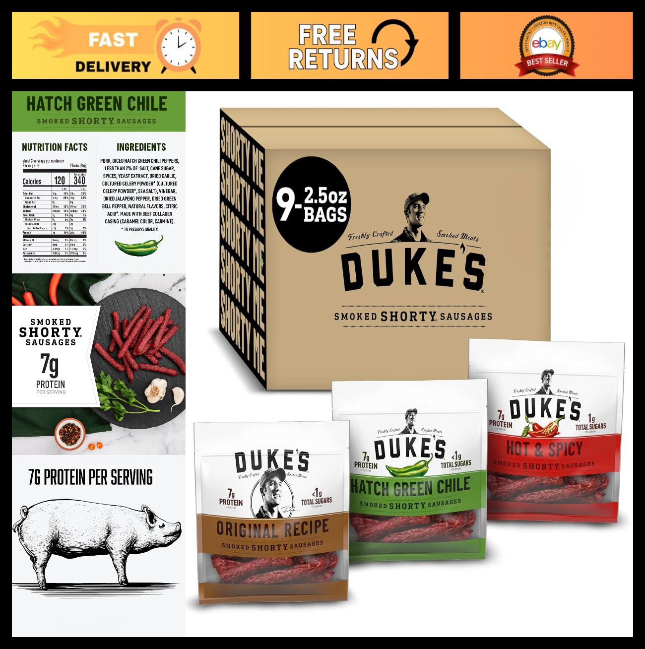 Hot & Spicy Smoked Shorty Sausages Variety Pack with Hatch Green Chile – 2.5 oz