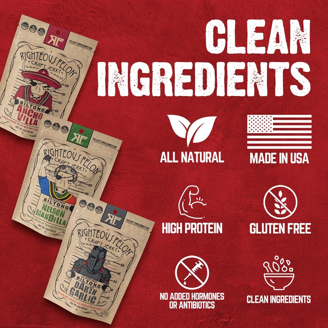 Righteous Felon Biltong Beef Jerky Variety Pack | South African Biltong Snack…