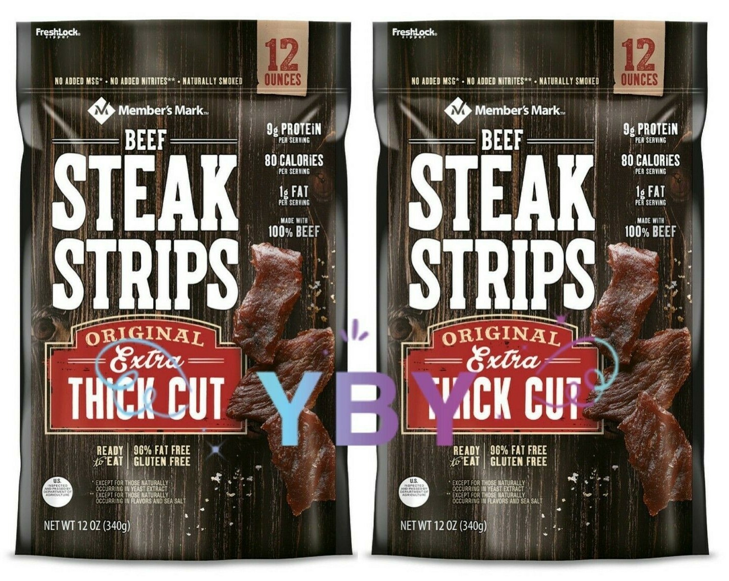 2 Packs Member’s Mark Beef Steak Strip Original Extra Thick Cut 12 OZ Each Pack