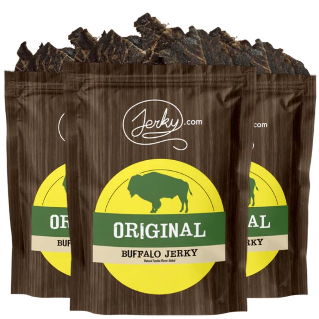 Jerky.com Original Buffalo Jerky 3-Pack – Exotic Jerky High Protein Gluten-Fr…
