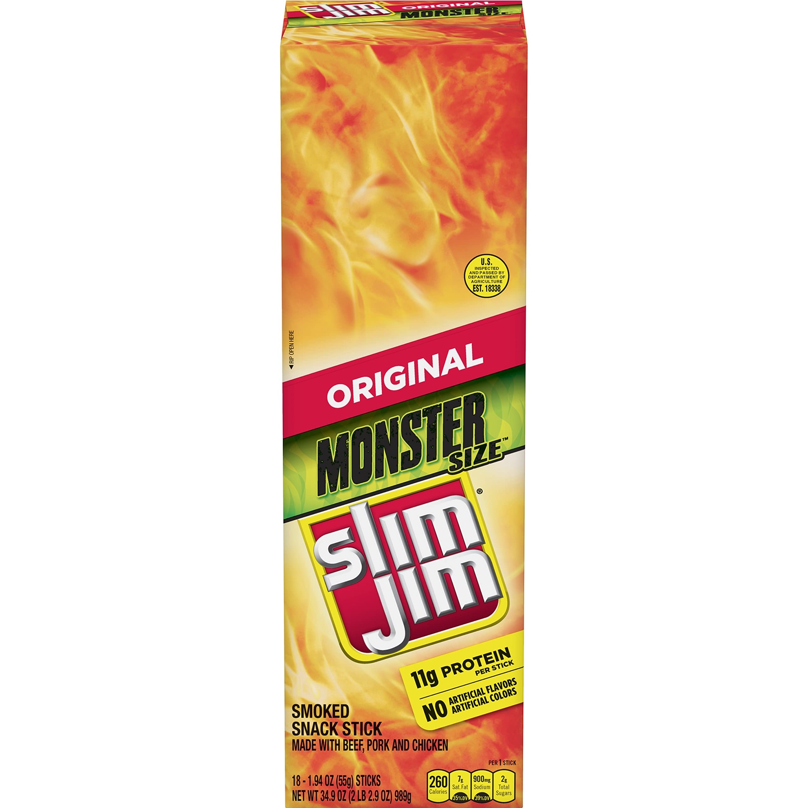 Slim Jim Monster Size Smoked Meat Sticks 34.92 Ounce 18 Count Original Flavor