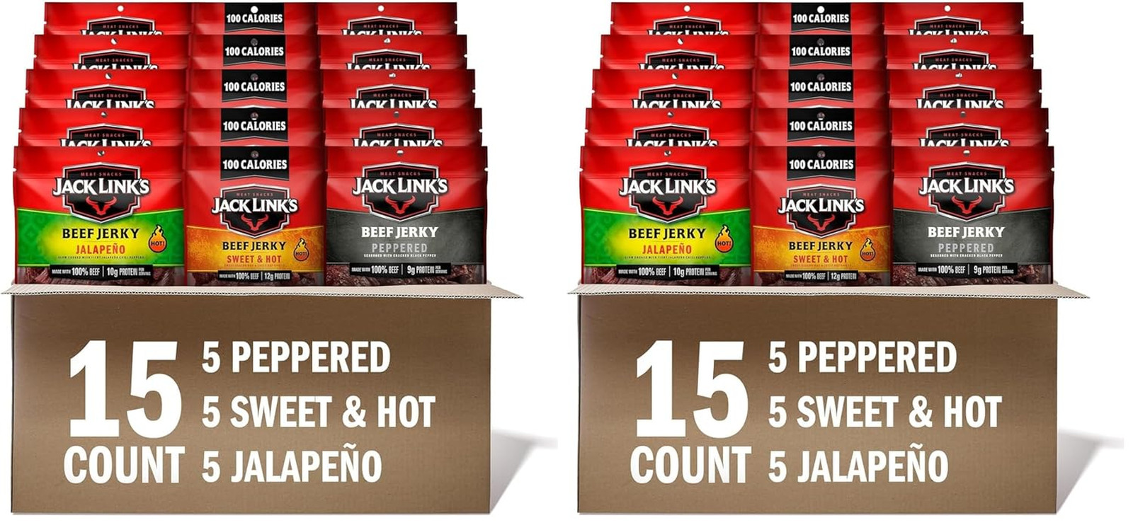 Beef Jerky Variety Pack – Original, Teriyaki & Peppered – (15 Pack) 1.25 Oz Bags
