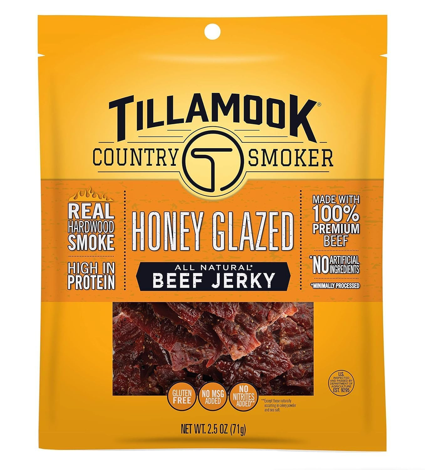 Tillamook Country Smoker Real Hardwood Smoked Beef Jerky, Honey Glazed, 2.5 Ounc