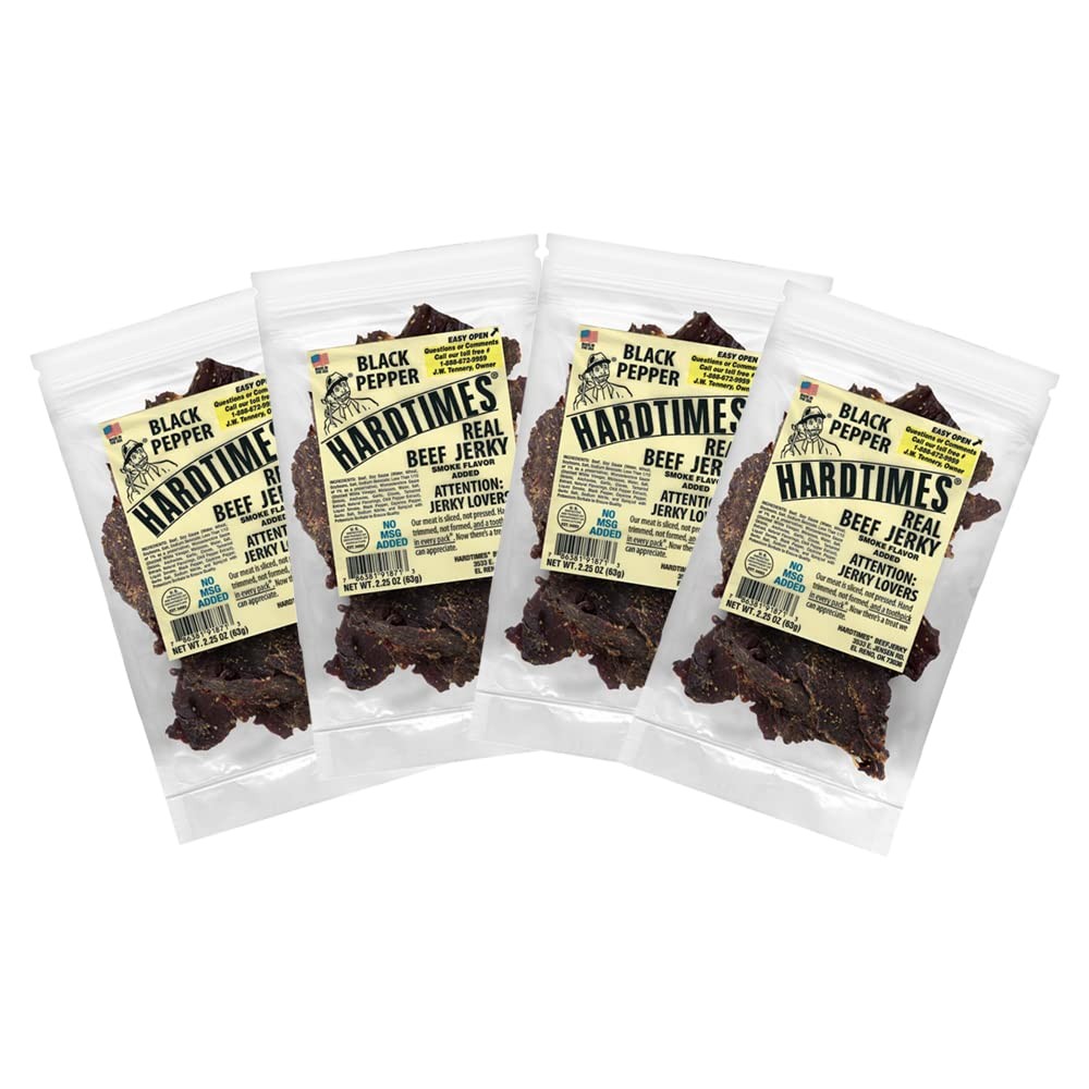 Hardtimes Handcrafted Beef Jerky Black Pepper Flavor 4 Pack of 2.25 oz Bags