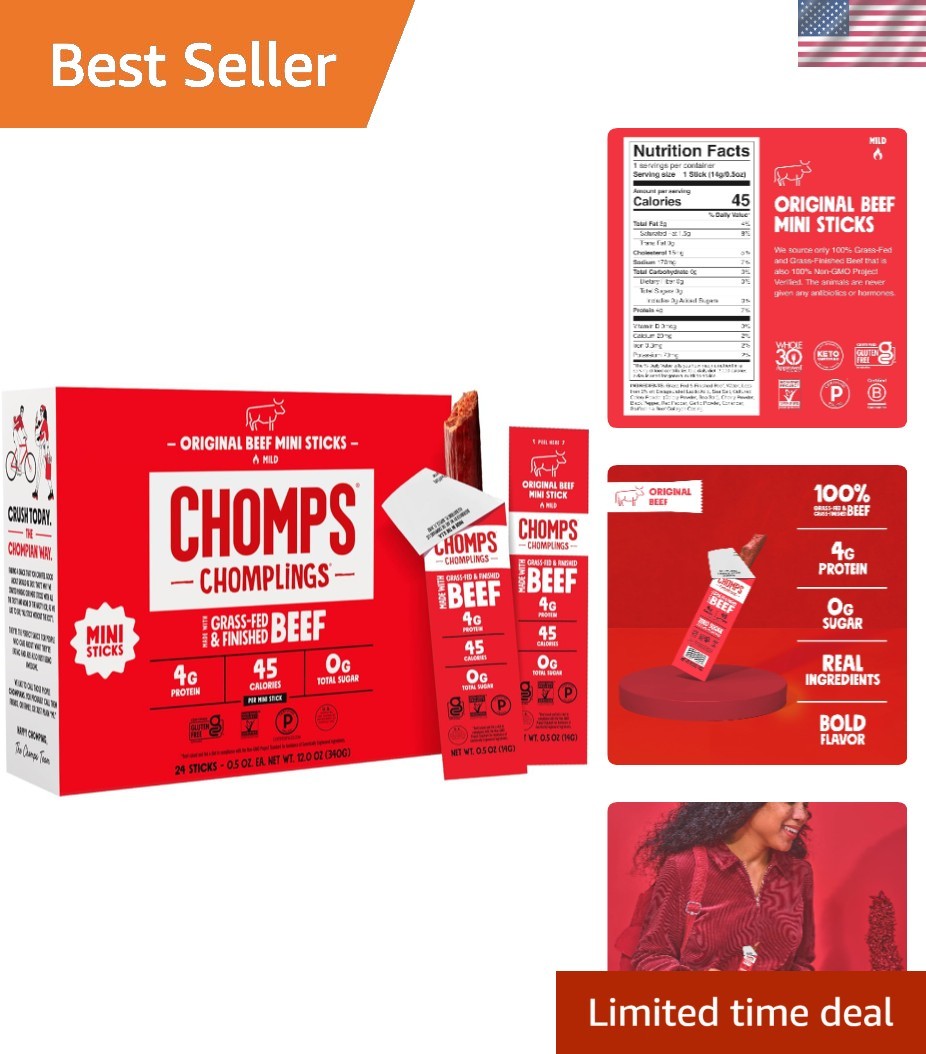 Grass-Fed Beef Jerky Snack Sticks – Keto & Gluten-Free 24-Pack