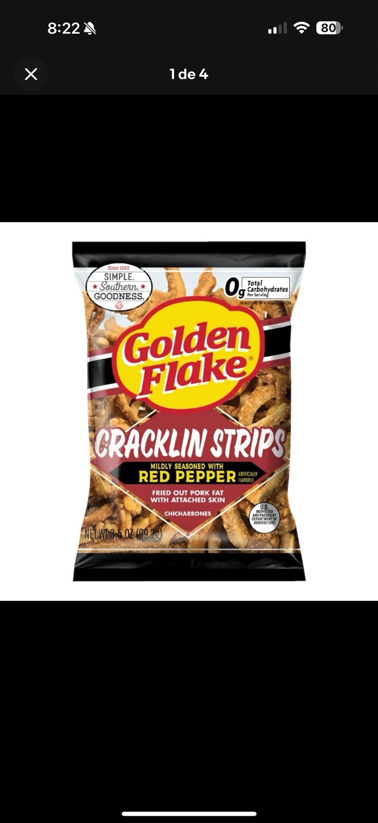 Golden Flake Fried Pork Cracklin Strips Mildly Seasoned w/ Red Pepper-3pk-3.5oz.