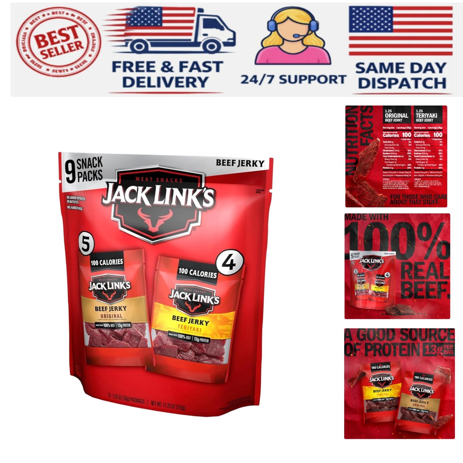 & Teriyaki Beef Jerky – 9 Pack of Keto-Friendly, Ready-to-Eat Snacks