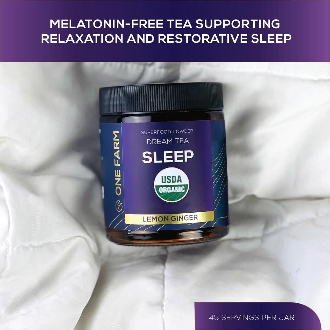 One Farm Dream Tea Sleep Powder – with USDA Organic Reishi, Tart Cherry, Cham…