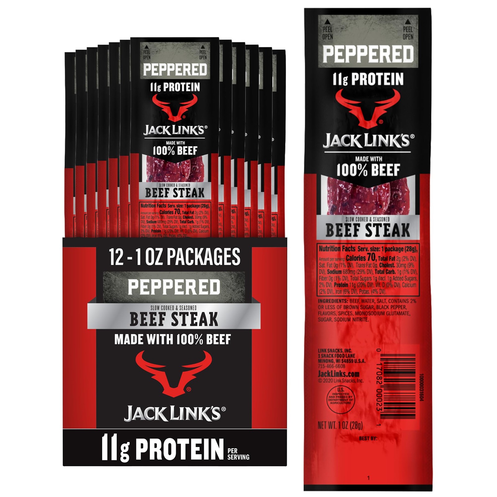 Jack Link’s Cuts Beef Steak, Peppered, 12 Count, 1 Oz Strips – Great Protein Sna