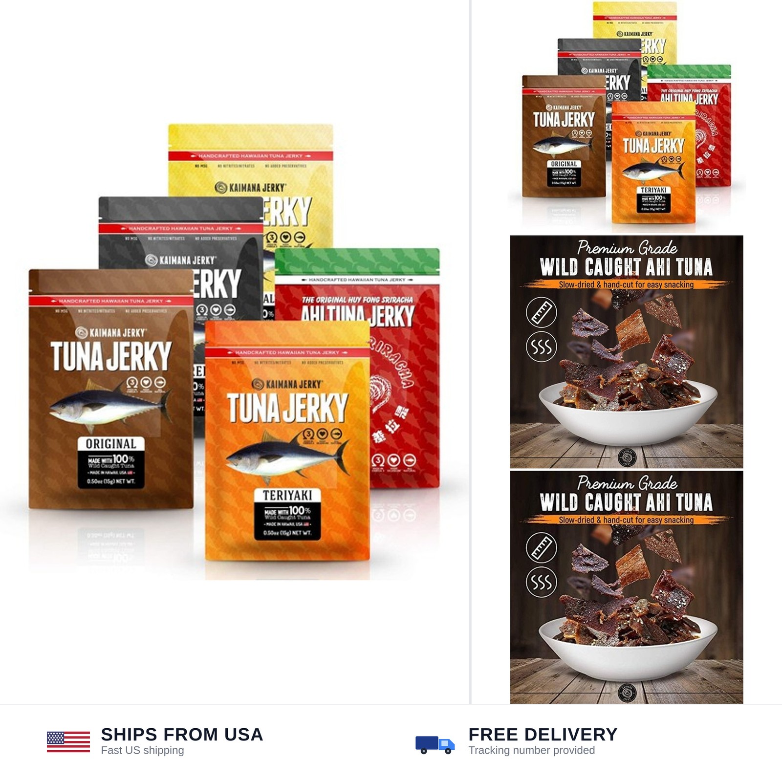 Kaimana Jerky Ahi Tuna Sampler Bundle – All Natural & Wild Caught Tuna Jerky….