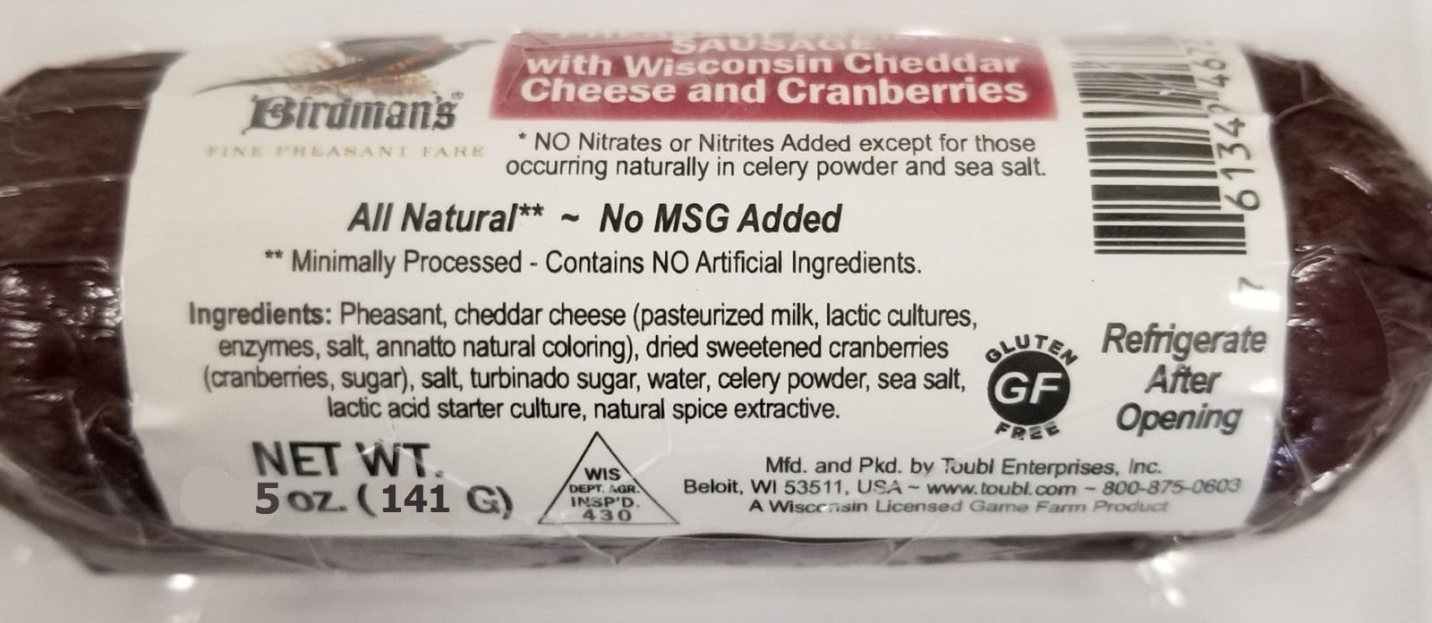 Birdman’s All Natural Cranberry & Cheddar Cheese Summer Sausage – 3 x 5 oz Chubs