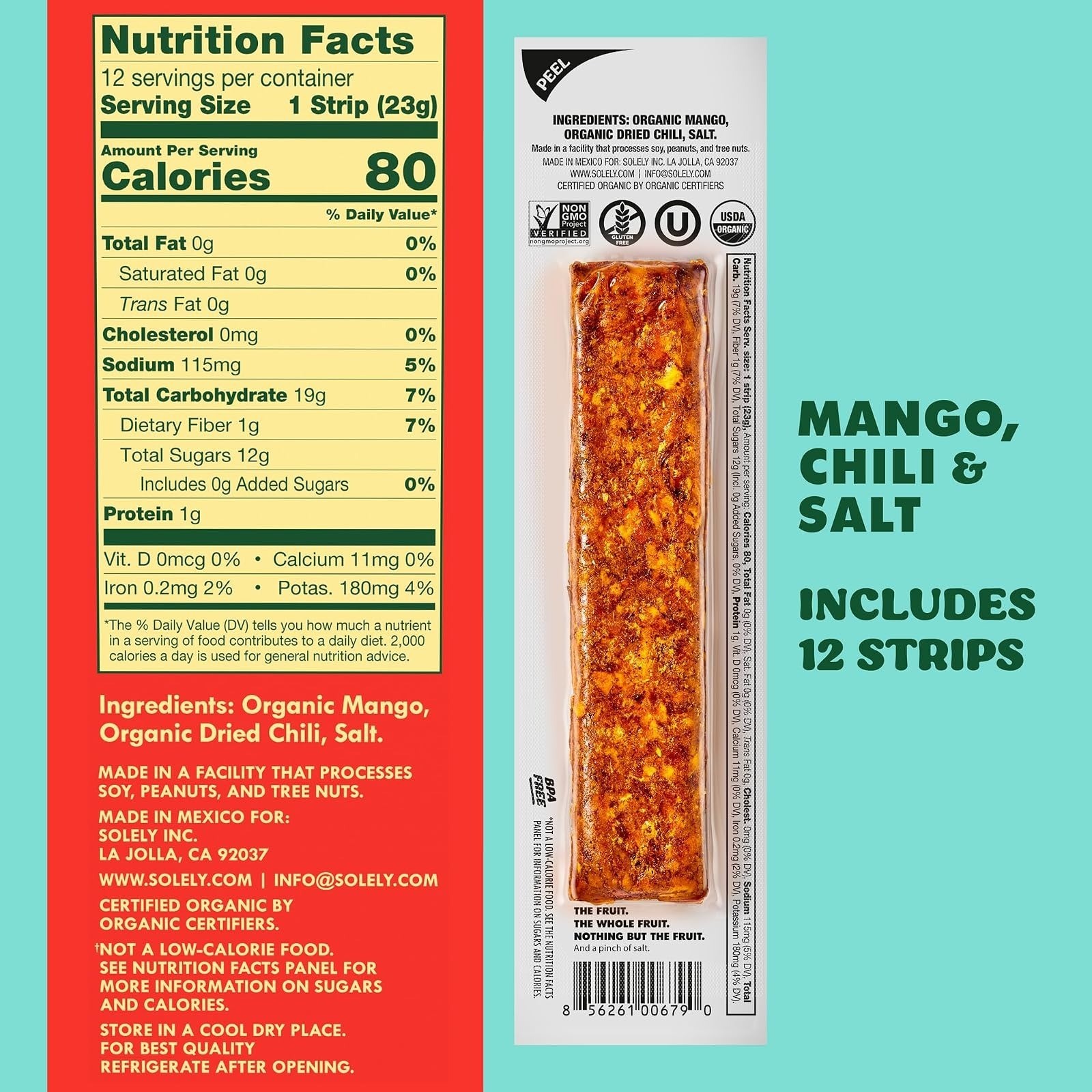 Organic Spicy Mango Chili Jerky – Vegan Healthy Snack – 12 Strips