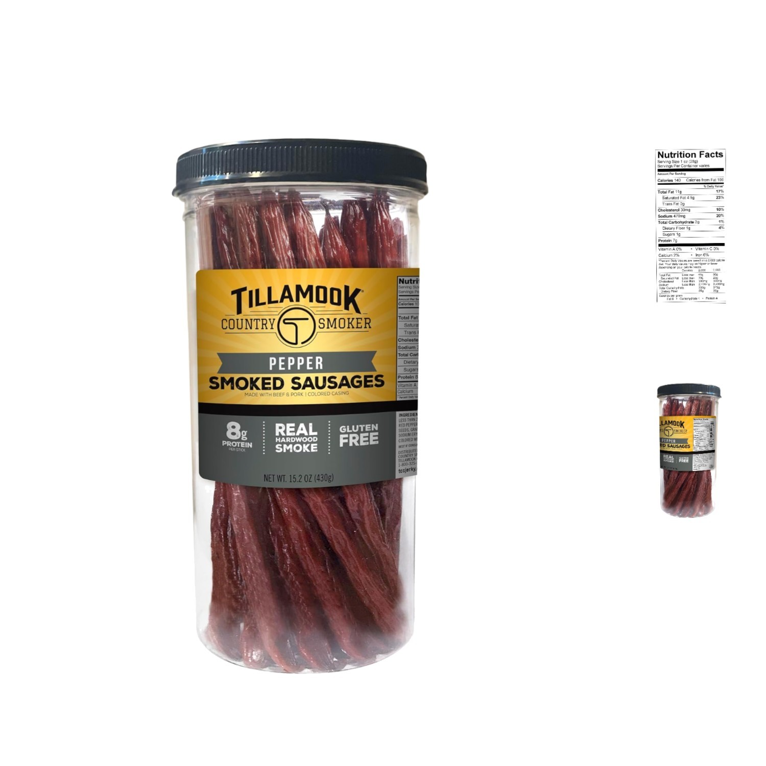 Delicious Pepper Smoked Sausages – High Protein Snack, 20 Count in 15.2 oz Jar