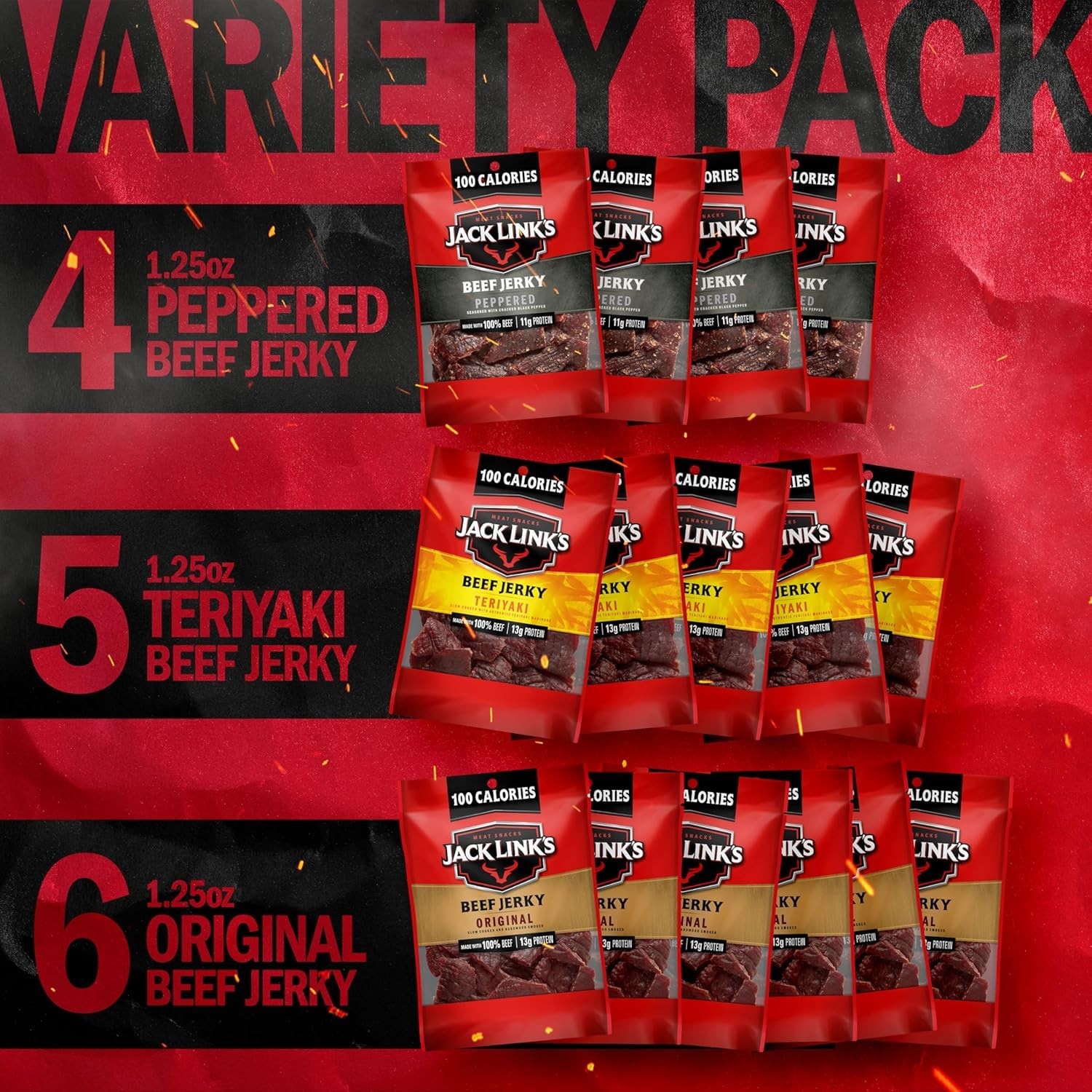 Beef Jerky Variety Pack, Includes Original, Teriyaki, and Peppered Beef Jerky, G