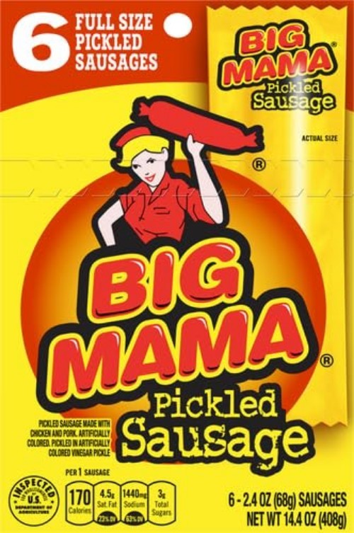 Big Mama 6 Pack Pickled Sausages – Delicious 2.4 Oz Snacks for a Low Carb Diet