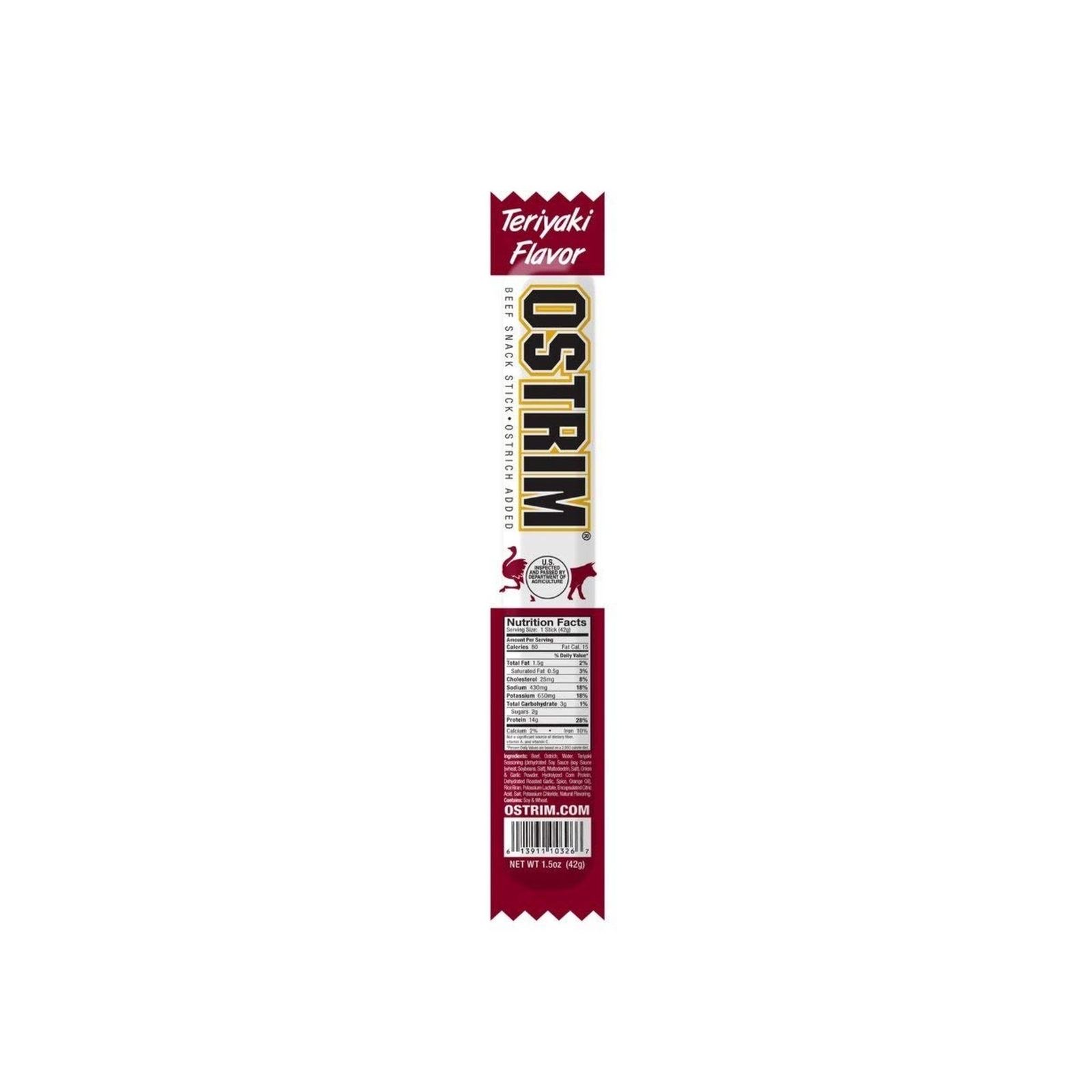 Ostrim Beef & Ostrich Jerky Snack Sticks-Teriyaki Flavor, 1.5 oz (Pack of 10)