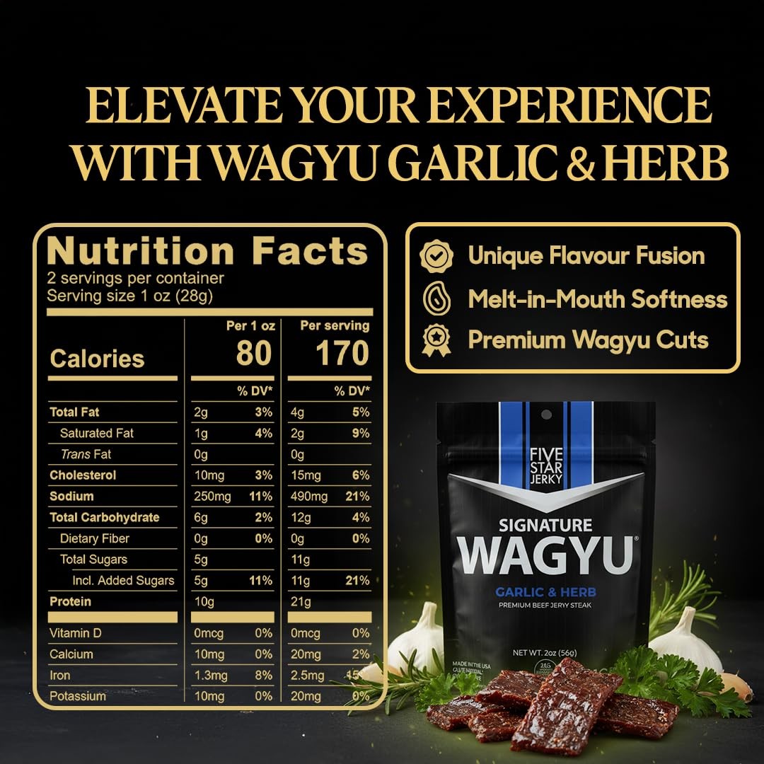 Five Star Wagyu Beef Jerky – Garlic & Herb 2Pack 4oz