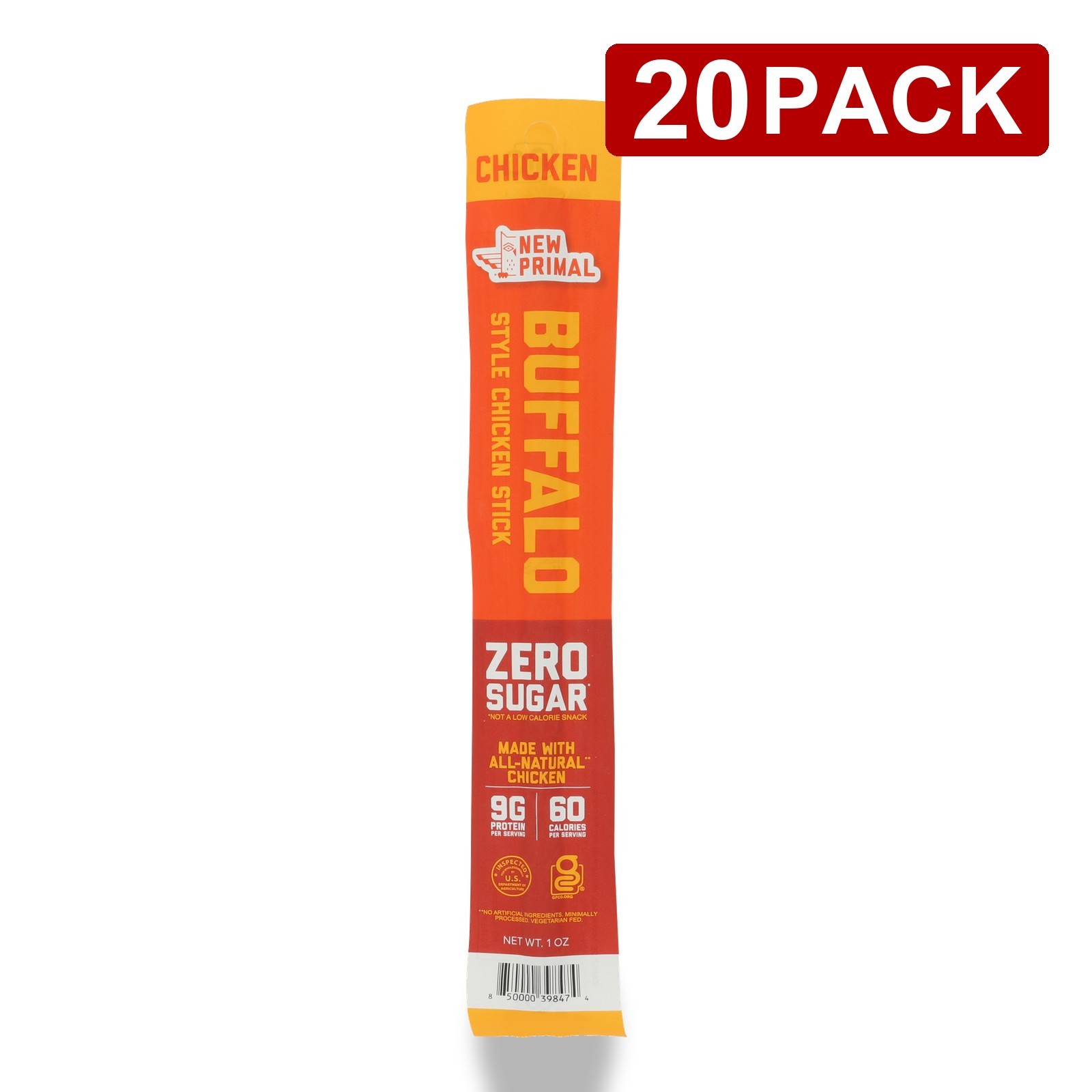 New Primal Chicken Buffalo Meat Stick 1 Oz Zero Sugar Protein Snack 20 Pack