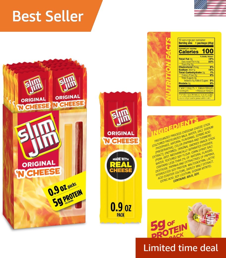 Smoked Meat Jerky Snack Sticks & Cheese, , 0.9 oz., 10-ct