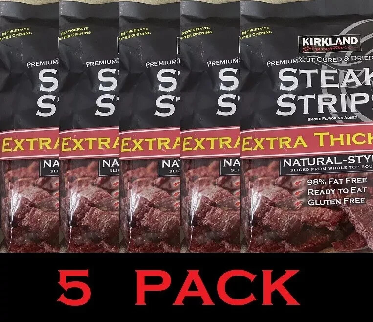 Kirkland Premium Cut Steak Strips Beef Jerky Extra-Thick Gluten-Free 12 oz 5 PK