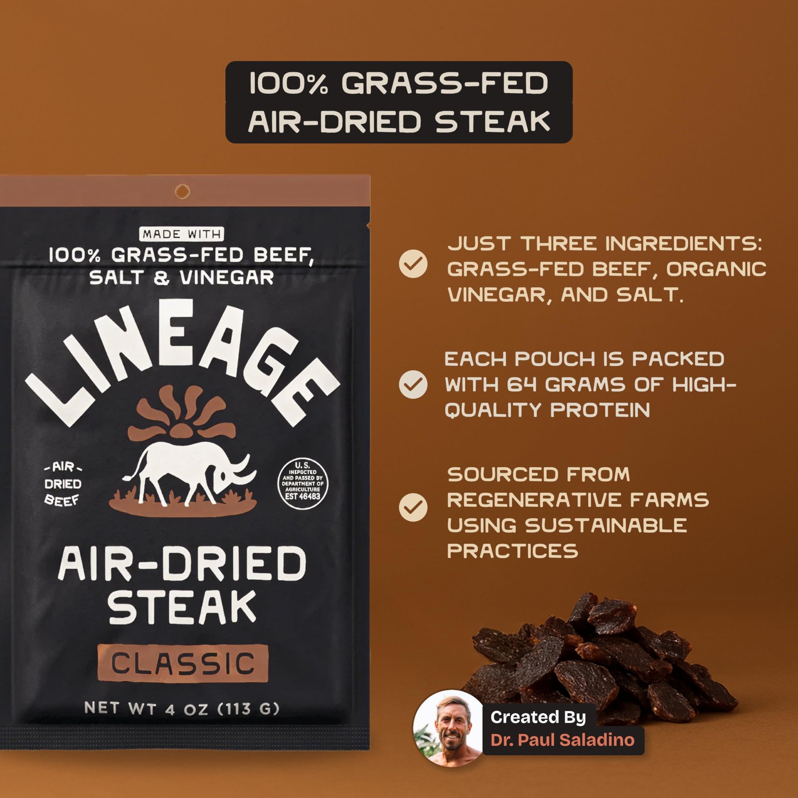 Lineage Provisions 100 Grass Fed Air-Dried Steak – Nutrient-Dense Carnivore S…