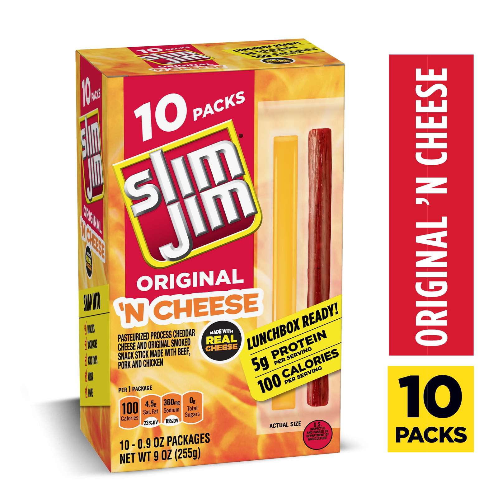 Original ‘N Cheese Smoked Meat Snacks,0.9 oz,10 Count Box no artificial flavors