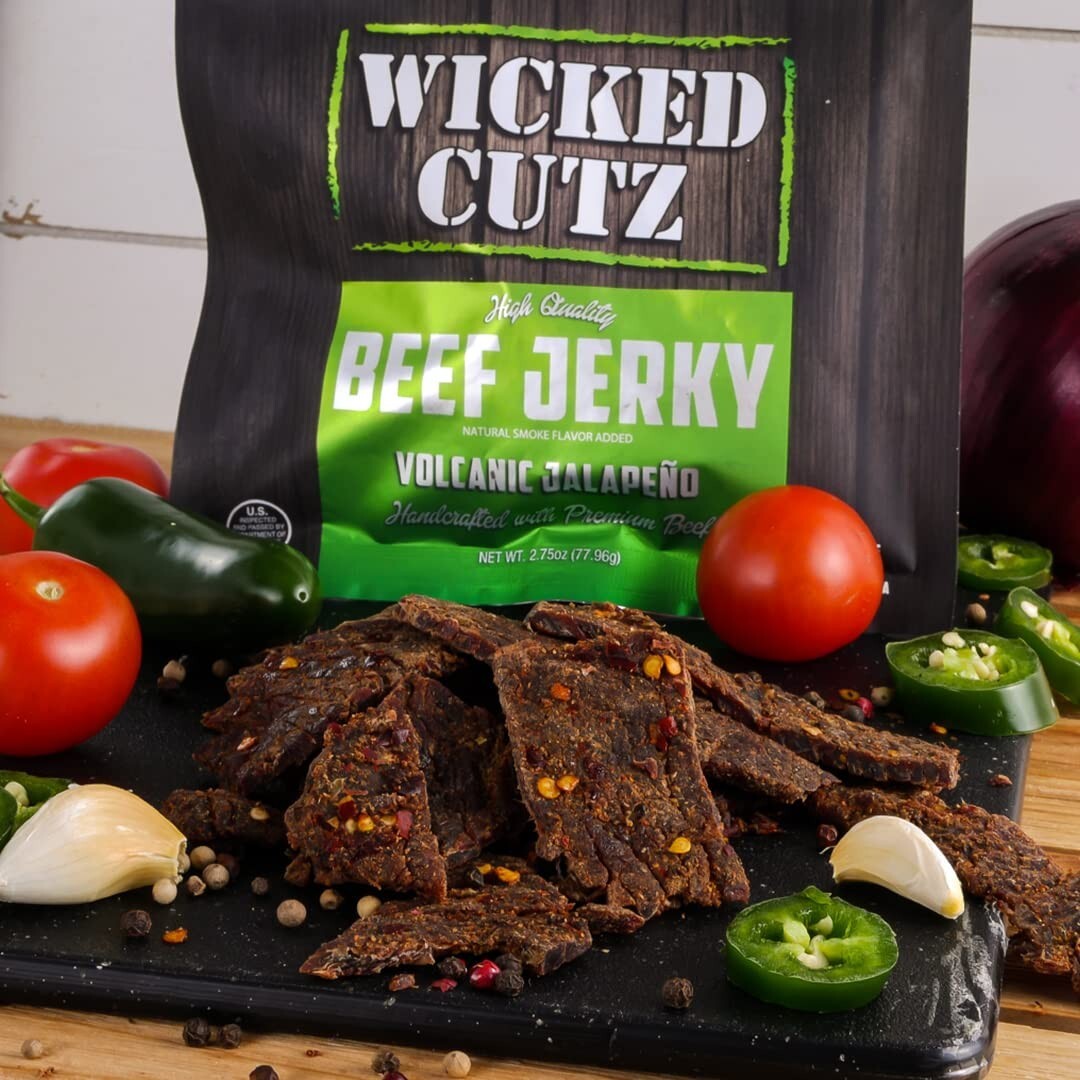 Wicked Cutz – Premium High Protein (27g) Beef Jerky – Jalapeno Peppers (2-Pack)