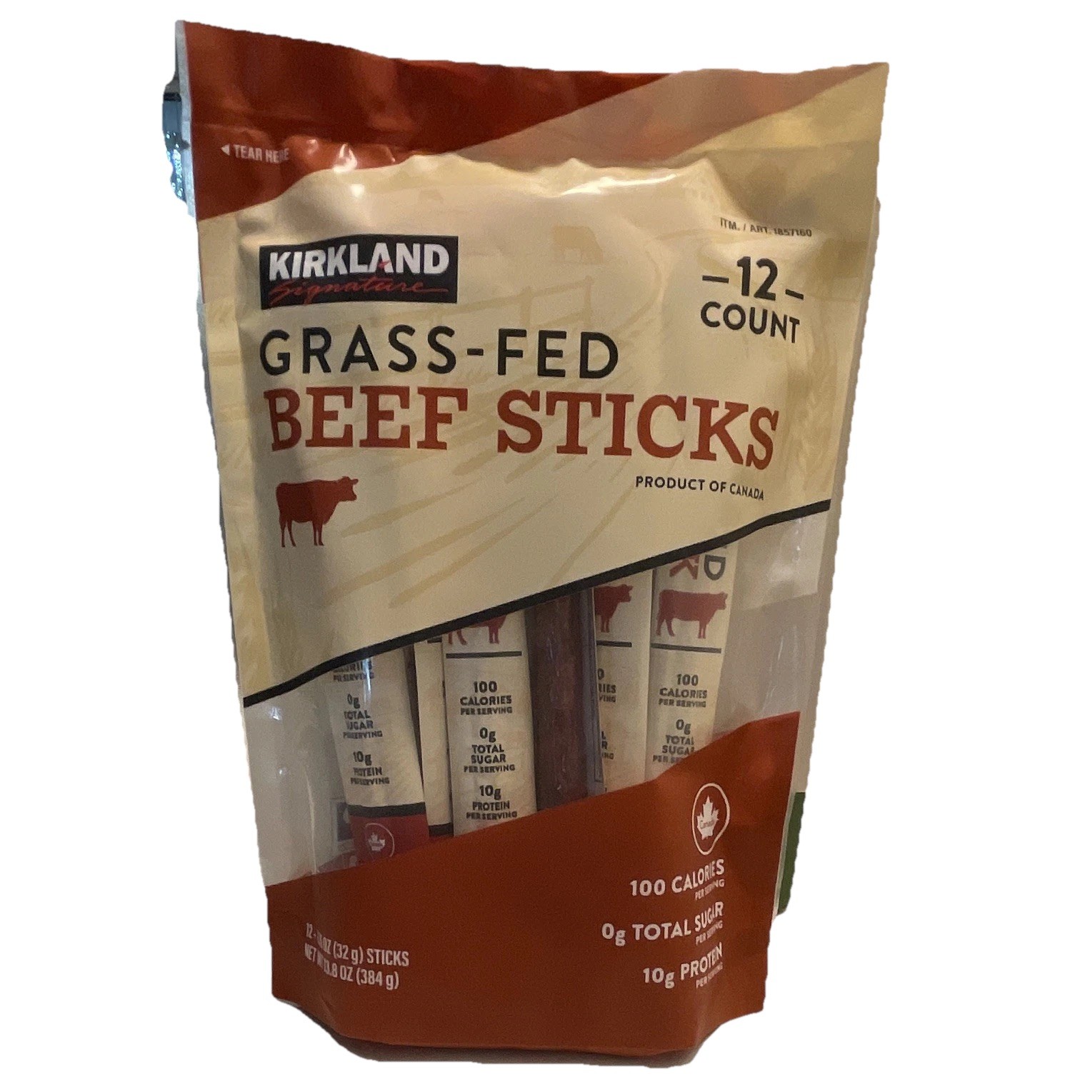 Kirkland Signature Grass-Fed Beef Sticks, 1.15 oz, 12-count