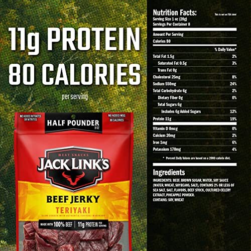 Jack Link’s Beef Jerky Teriyaki ½ Pounder Flavorful Meat Snack No Added MSG