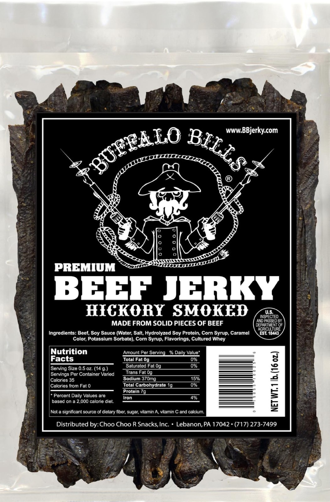 Premium Hickory Smoked Beef Jerky – 16oz, Tender Pieces, High Protein Snack