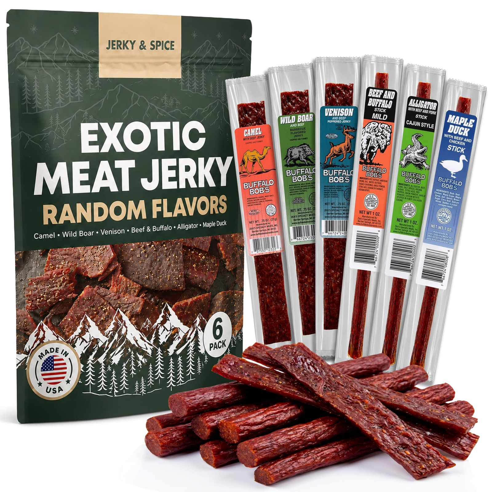 Buffalo Bob’s Wild Game Exotic Meat Snacks | Beef Variety Pack | Jerky Exotic…
