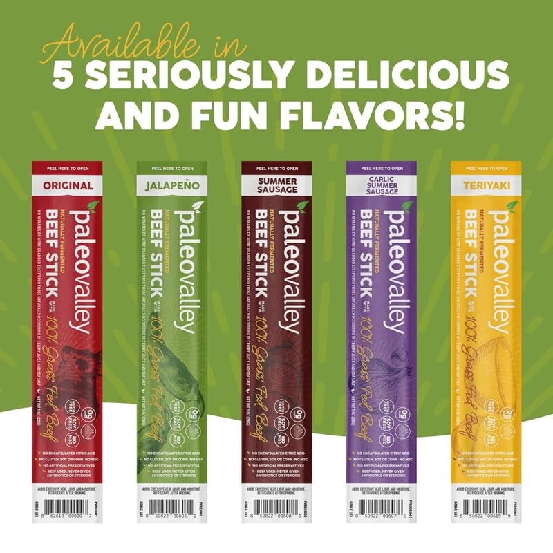 Paleovalley 100% Grass Fed Jalapeno Beef Sticks – 1 Ounce (Pack of 10)
