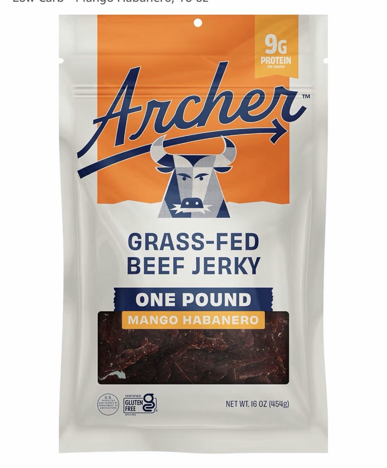 Archer Grass-Fed Beef Jerky Mango Habanero Gluten Free 16 oz (454 g)